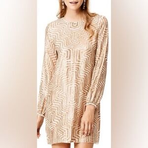 Badgley Mischka Gold Sequin Maze Shift Dress Cocktail Night Out Event Size XS